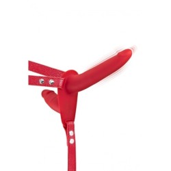 Piros Szilikon Dupla Strap-On Hám Vibrátor Usb 155 Cm