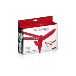 Raudonas silikoninis dvigubas diržas su vibratoriumi, įkraunamas USB jungtimi, 155 cm