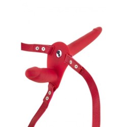 Rdeča silikonska vibrirajoča dvojna strap-on oprsnica Usb 155 cm