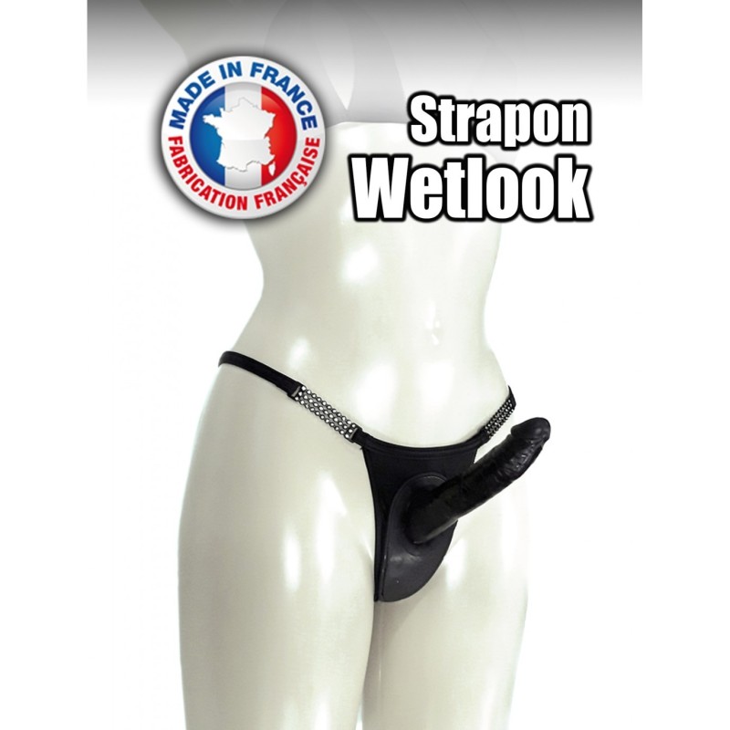 Wetlook Strap-On String Zwart
