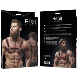 Férfi mellkas hám, fekete/piros műbőr