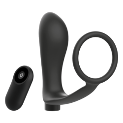 Pennisring met Anale Plug Afstandsbediening Zwart Oplaadbaar