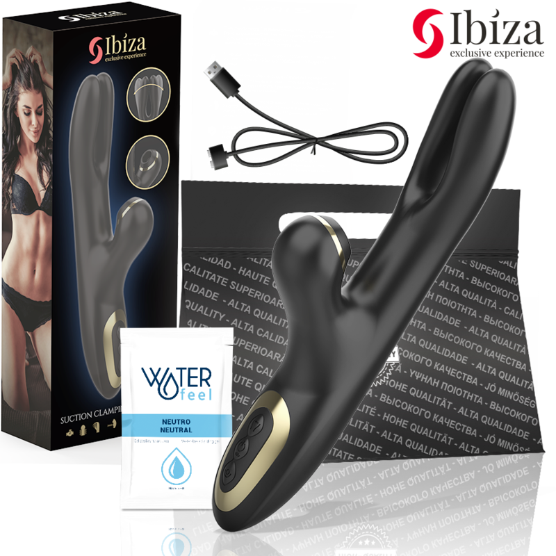 Ibiza - Hi-Tech Rabbit Vibrator til Klitorisstimulation med Bølger og Dobbelt Pinching - Sort