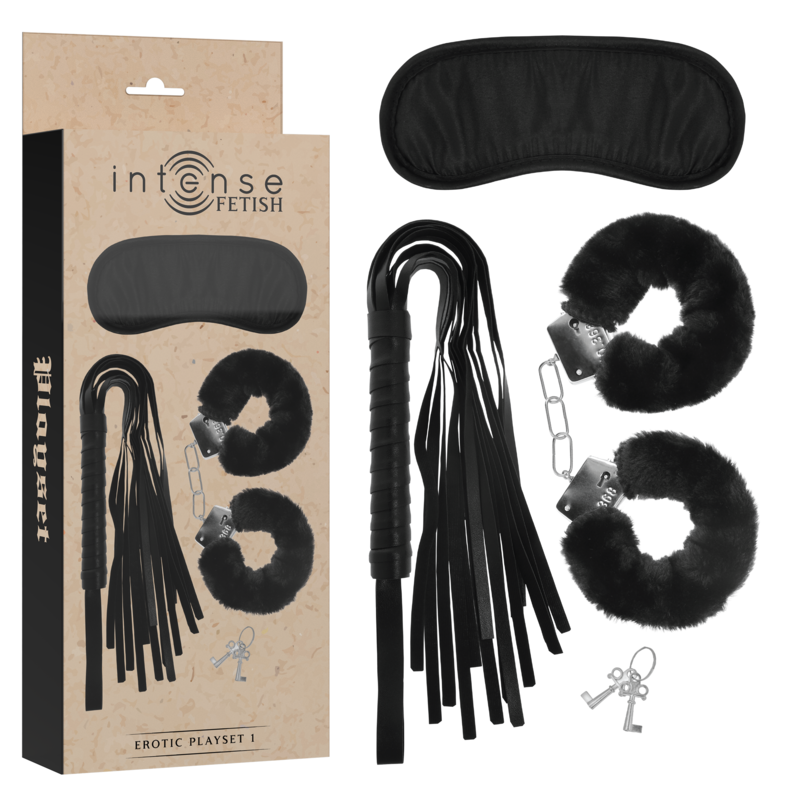 Fetish Set Erótico 1 Com Algemas, Venda e Chicote de Couro Vegano
