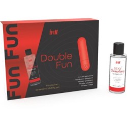 Komplet Double Fun z vibrirajočo kroglico in masažnim gelom z okusom jagode