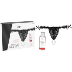 Culotte Brésilien Noir Avec Perles Et Gel Lubrifiant 50 Ml