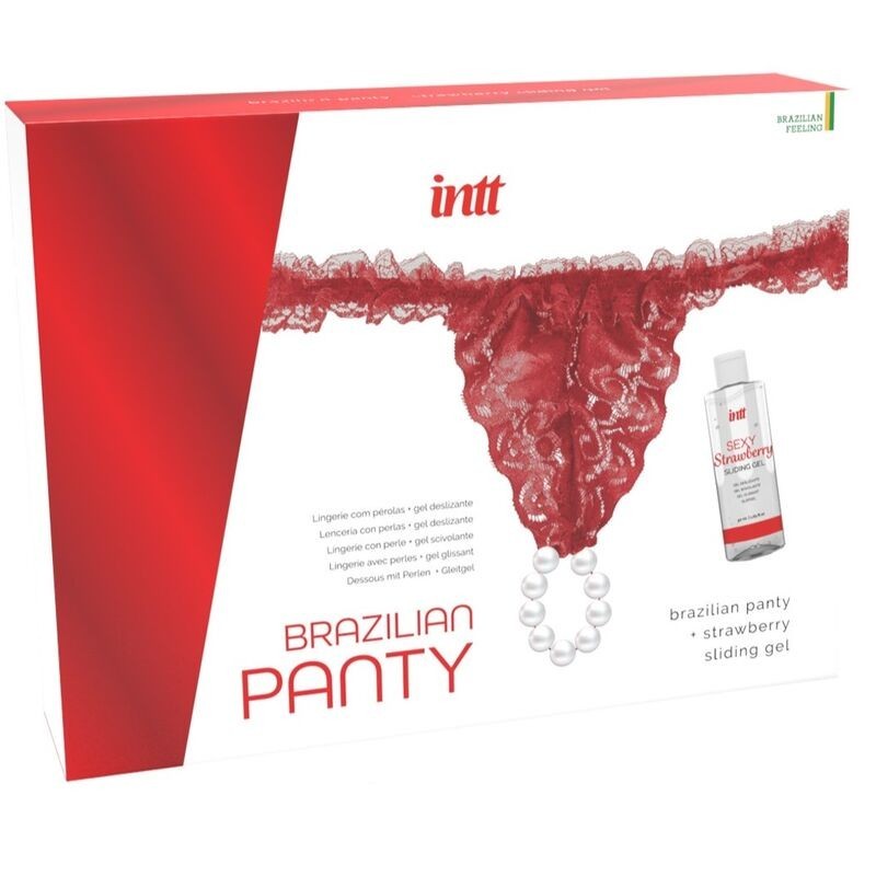 Rote Brazilian Panty mit Perlen und Gleitgel 50 ml