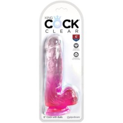 Penis Transparent Realist cu Testicule 13.5 Cm Roz