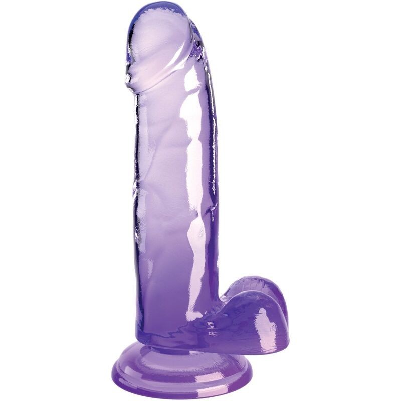 Pénis Realístico Transparente Com Testículos 15.2 Cm Roxo