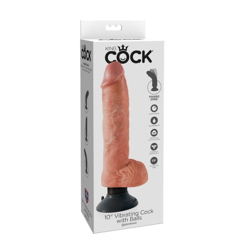 Vibrační dildo s varlaty 25,5 cm, přírodní barva