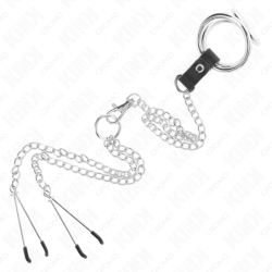 Anillo Pene Triple Metal Cromado 3.8 Cm A 5 Cm Cadena Metal 26 Cm Y Pinzas Para Pezones Modelo 2