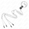 Anillo Pene Triple Metal Cromado 3 Cm A 4.5 Cm Con Cadena Metal 26 Cm Y Pinzas Para Pezones