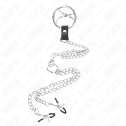 Anillo Pene Triple Metal Cromado 3 Cm A 4.5 Cm Con Cadena Metal 26 Cm Y Pinzas Para Pezones