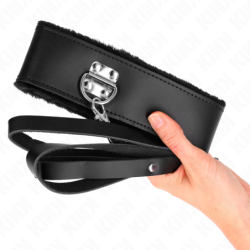 Collier Avec Laisse 116 Cm En Cuir Noir Ajustable 40-48 Cm X 6 Cm