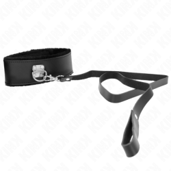 Collare Con Guinzaglio 116 Cm In Pelle Nera Regolabile 40-48 Cm X 6 Cm