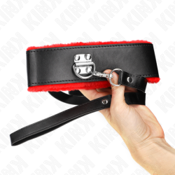 Halsband Med Koppel 116 Cm Läder Röd Justerbar 40-48 Cm X 6 Cm