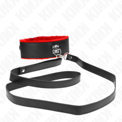 Halsband Med Koppel 116 Cm Läder Röd Justerbar 40-48 Cm X 6 Cm