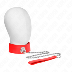 Coleira Com Trela 65 Cm Largura Vermelho Ajustável 33.5-41 Cm X 5 Cm