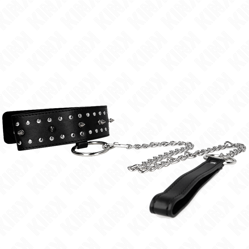 Collar Con Correa 65 Cm Con Tachuelas Plateadas Modelo 1 Ajustable 36-43 Cm X 5 Cm