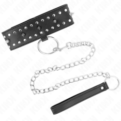 Apykaklė su Pavadėliu 65 Cm Su Sidabrinėmis Kniedėmis Modelis 1 Reguliuojamas 36-43 Cm X 5 Cm