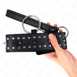 Kakla siksna ar pavadu 65 cm ar sudraba kniedēm, 1. modelis, regulējama 36–43 cm x 5 cm