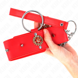 Coleira Com Trela 65 Cm Pescoço De Diamantes Vermelho Ajustável 35-51 Cm X 7 Cm