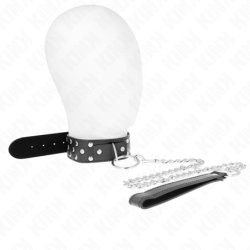 Nyakörv pórázzal 65 cm Szegecs Gyűrű Fekete Állítható 36-50 cm X 3.8 cm