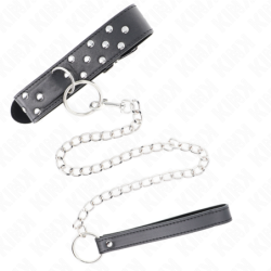 Collar Con Correa 65 Cm Remache Anilla Negro Ajustable 36-50 Cm X 3.8 Cm