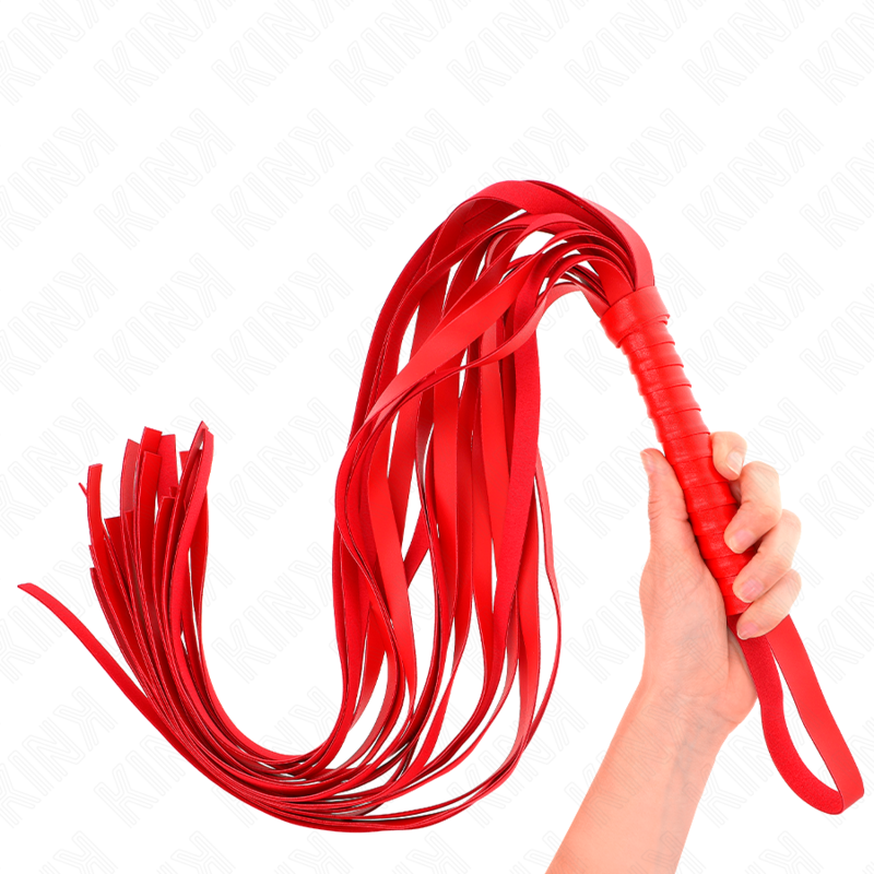 Peitsche mit langem Schwanz und kurzem rotem Griff 70 cm