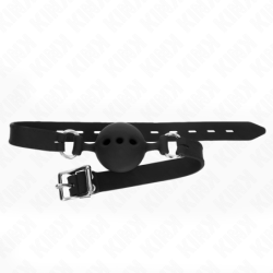 Bâillon 55 X 2 Cm De Boule 5 Cm En Silicone Complète Taille L Noir Ajustable 35-51 Cm
