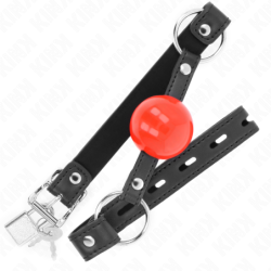 Mordaça de Bola 4 Cm Com Cadeado Bola Vermelha Correia Preta 60 X 2 Cm