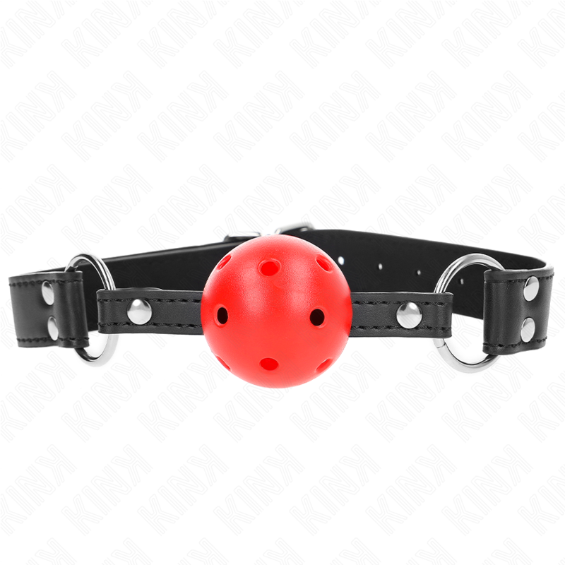 Mordaça de Bola 4 Cm Respirável Com Rebite Duplo de Couro 62 X 2.5 Cm Ajustável 42-58 Cm