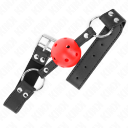 Mordaça de Bola 4 Cm Respirável Com Rebite Duplo de Couro 62 X 2.5 Cm Ajustável 42-58 Cm