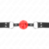 Mordaça de Bola 4 Cm Respirável Com Rebite Duplo de Couro 62 X 2.5 Cm Ajustável 42-58 Cm