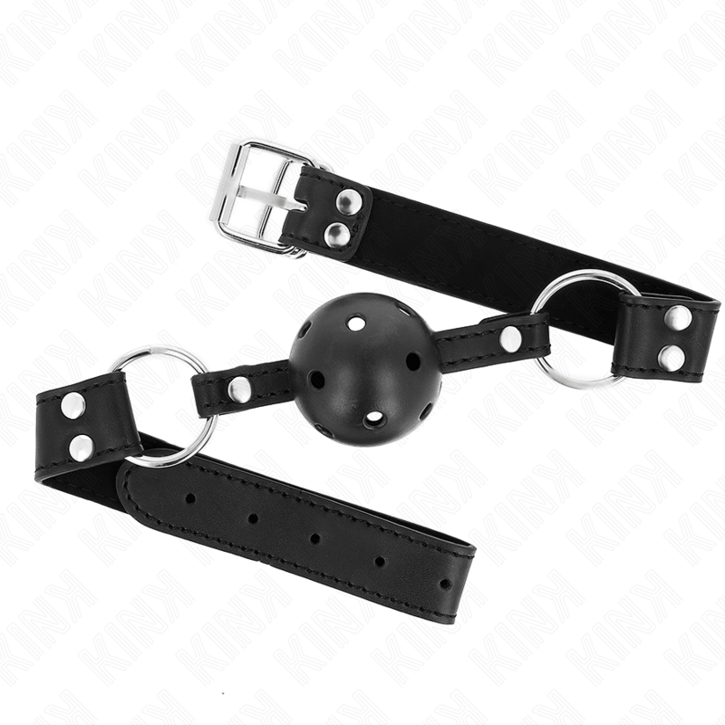 Mordaça de Bola 4 Cm Transpirável Com Rebite Duplo Modelo 1 Preto 62 X 2.5 Cm Ajustável 42-58 Cm