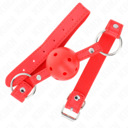 Mordaça De Bola 4 Cm Transpirável Com Rebite Duplo Modelo 1 Vermelho 62 X 2.5 Cm Ajustável 42-58 Cm
