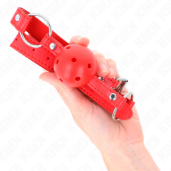 Mordaça De Bola 4 Cm Transpirável Com Rebite Duplo Modelo 1 Vermelho 62 X 2.5 Cm Ajustável 42-58 Cm