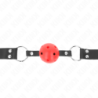 Mordaça de Bola 4 Cm Respirável Com Rebite Duplo Vermelho 62 X 2.5 Cm Ajustável 42-58 Cm