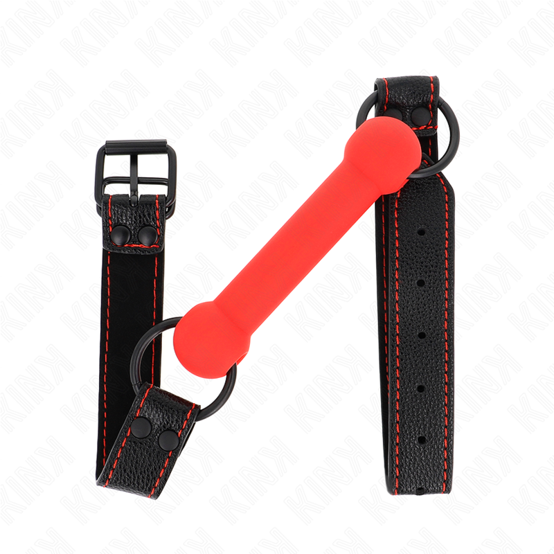 Bâillon en Forme d'Os avec Sangle Similicuir Rouge Réglable 41-57 Cm