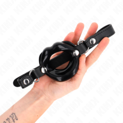 Bâillon Labial 8 Cm Avec Sangle En Similicuir Noir 63 X 2 Cm Réglable 39-58 Cm