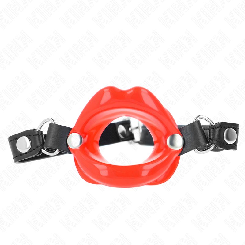 Bâillon Labial 8 Cm Avec Sangle En Similicuir Rouge 63 X 2 Cm Réglable 39-58 Cm