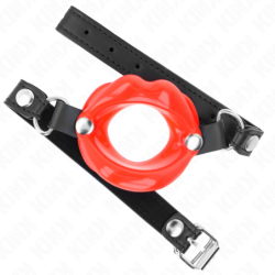 Bâillon Labial 8 Cm Avec Sangle En Similicuir Rouge 63 X 2 Cm Réglable 39-58 Cm