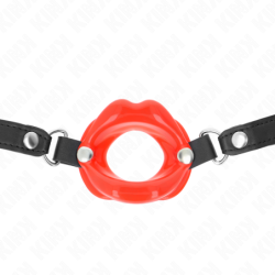 Bâillon Labial 8 Cm Avec Sangle En Similicuir Rouge 63 X 2 Cm Réglable 39-58 Cm
