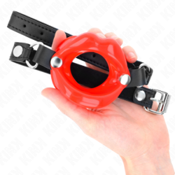 Bâillon Labial 8 Cm Avec Sangle En Similicuir Rouge 63 X 2 Cm Réglable 39-58 Cm