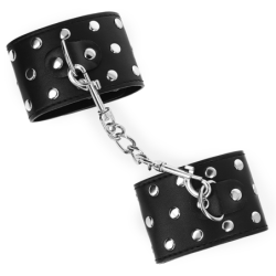 Lisice s kopčom na pritisak pune zakovica podesive crne 19-24 cm x 5,5 cm