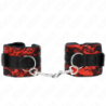 Menottes Courtes En Dentelle Velours Et Joint En Nylon Rouge/Noir 23 X 6.5 Cm