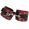 Kurze Samt-Spitzen-Handfesseln mit roter/schwarzer Nylonverbindung 23 x 6,5 cm