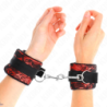 Kurze Samt-Spitzen-Handfesseln mit roter/schwarzer Nylonverbindung 23 x 6,5 cm