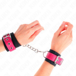 Algemas de Nylon Preto Com Correia Pele Sintética Fúcsia Ajustável 19-29 Cm X 5.1 Cm