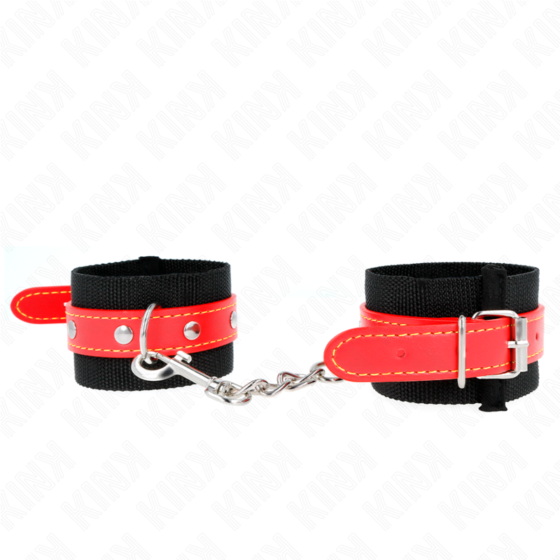 Menottes en nylon noir avec sangle en similicuir rouge ajustable 19-24 cm x 5,5 cm